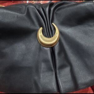 Black Women's Clutch with Gold Crescent Accent